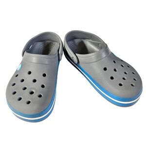 Crocs Crocband Grey and Blue Kids Clogs Shoes Size M4 W6 Slip On Sandals Unisex